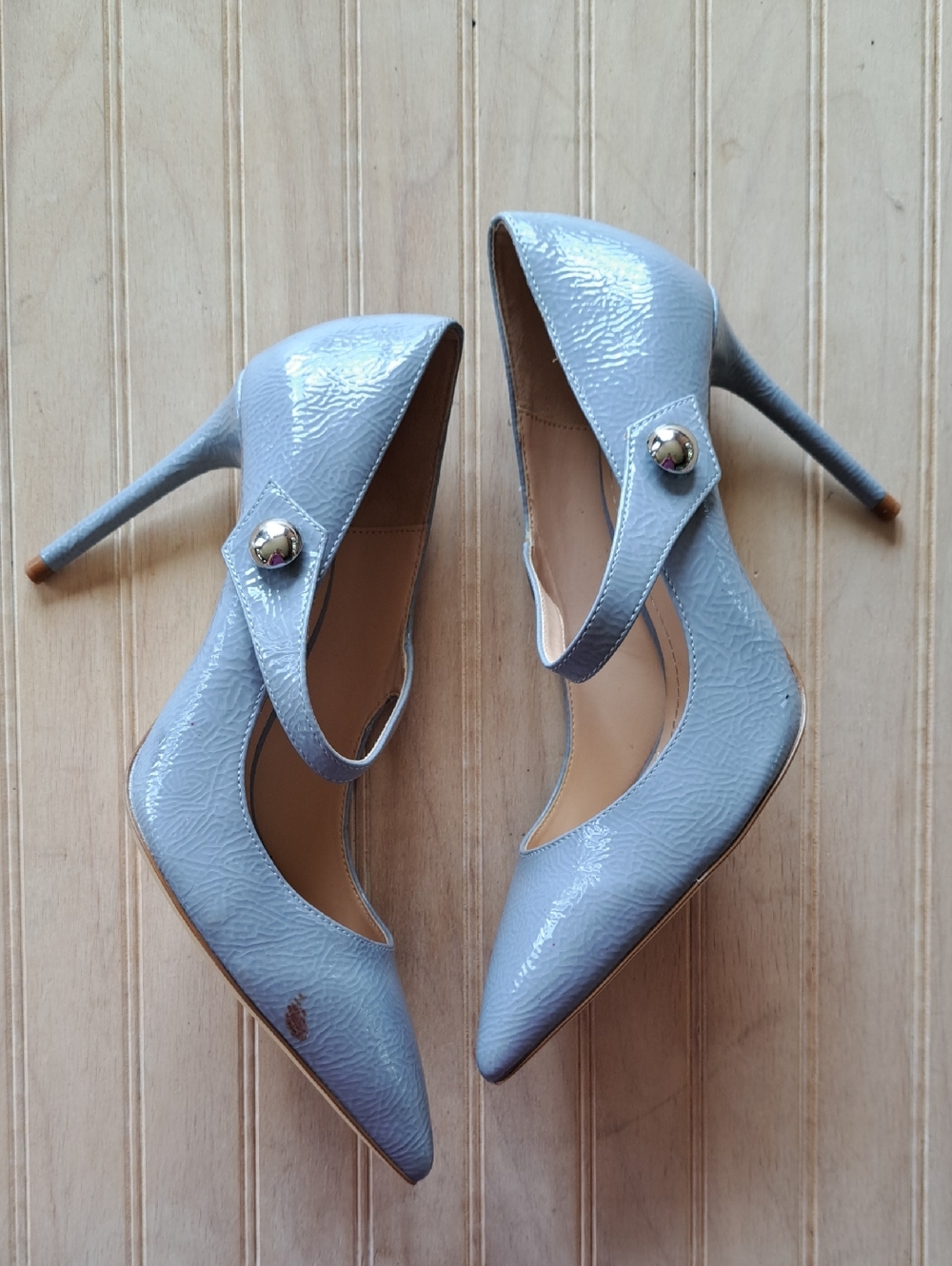 Zara Woman Patent Pointed Toe Mary Jane Stiletto Pumps Periwinkle Trendy Stylish
